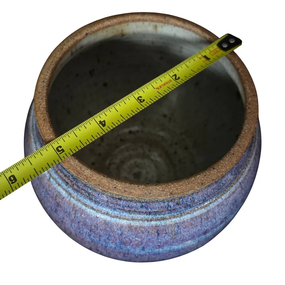 Signed Artisan Ceramic Pot Vase Blue Purple Drip Glaze Handcrafted  Pottery